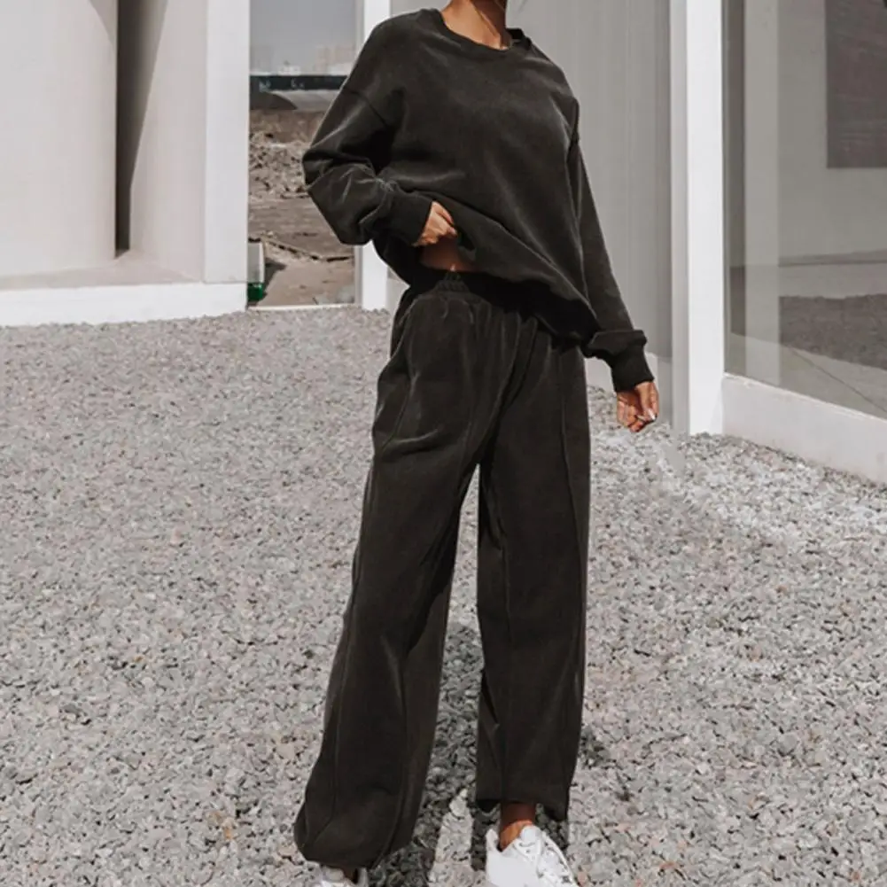 Solid Color Long Sleeve Women Outfit Two Piece O-Neck Sweatshirt Elastic Waist Pants Set Streetwear
Solid Color Long Sleeve Women Outfit Two Piece O-Neck Sweatshirt Elastic Waist Pants Set Streetwear