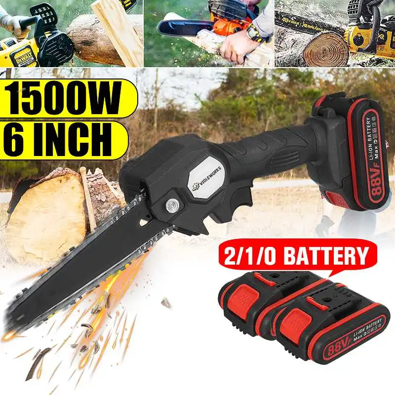 6 Inch 88V 1200W Mini Electric Chain Saw With Rechargeable Battery Woodworking Pruning One-handed Garden Logging Power Tool
6 Inch 88V 1200W Mini Electric Chain Saw With Rechargeable Battery Woodworking Pruning One-handed Garden Logging Power Tool