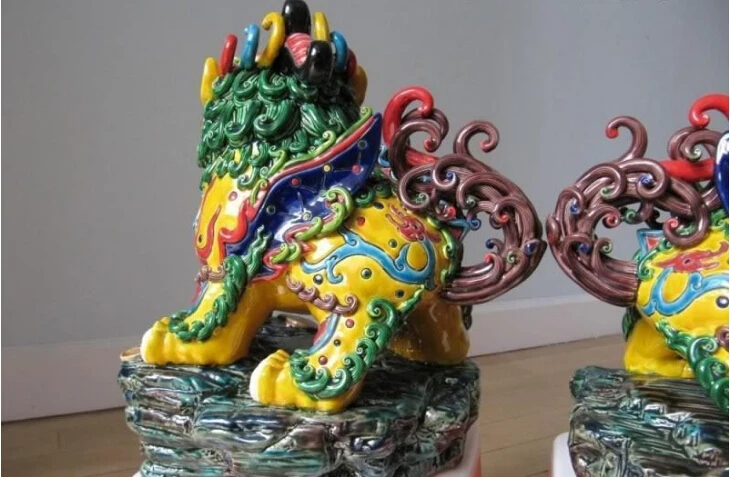 814 + Тайвань Кодзи керамика фарфор WUCAI дворец злой kylin Fu Foo собака охранник Лев | Дом