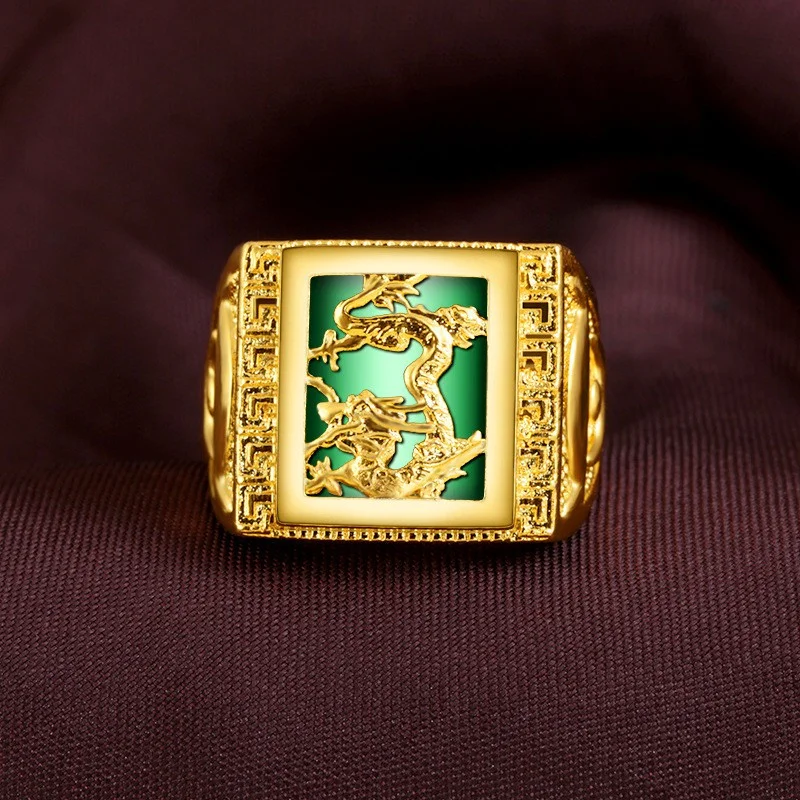 Мужское позолоченное кольцо с драконом из нефрита 18 карат 
Мужское позолоченное кольцо с драконом из нефрита 18 карат