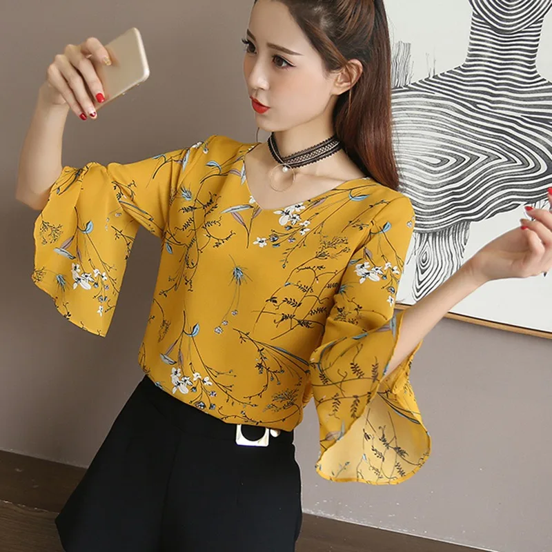 Women Fashion Floral Print Shirt Lady V Neck Flare Sleeve Tops Summer Sweet Chiffon Blouse
Women Fashion Floral Print Shirt Lady V Neck Flare Sleeve Tops Summer Sweet Chiffon Blouse