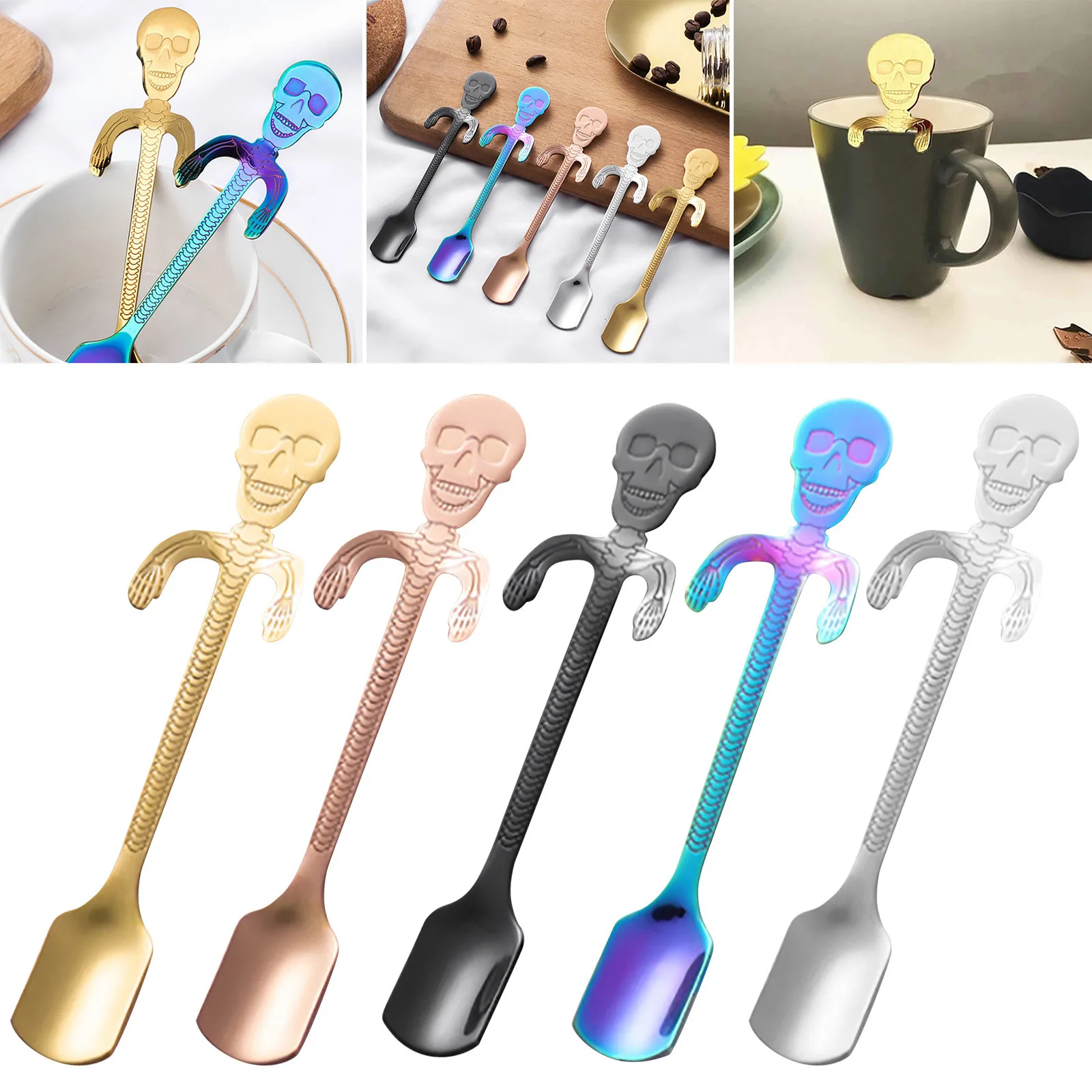 Halloween Stainless Steel Coffee Spoon Skull Design Fruit Fork Stirring Teaspoon Dessert Snack Scoop Ice Cream Spoons Tableware
Halloween Stainless Steel Coffee Spoon Skull Design Fruit Fork Stirring Teaspoon Dessert Snack Scoop Ice Cream Spoons Tableware