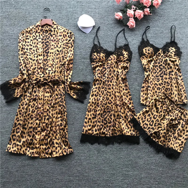 silk Pajamas for Women Pijama Mujer leopard Pyjama Sets Women Summer Lace Sexy Lingerie sleepwear with Chest Pad
silk Pajamas for Women Pijama Mujer leopard Pyjama Sets Women Summer Lace Sexy Lingerie sleepwear with Chest Pad