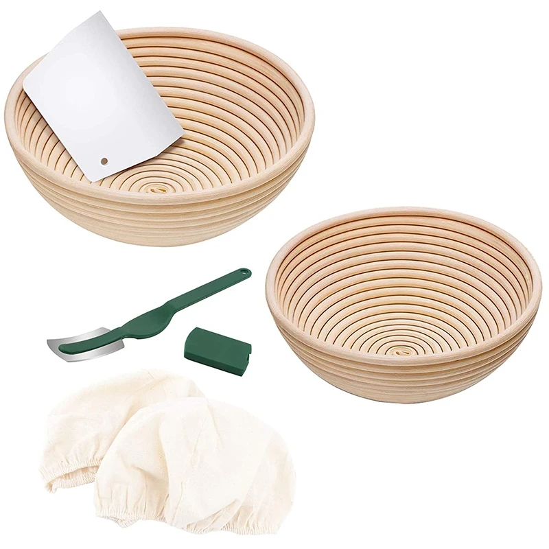 Sturdy Natural Rattan Banneton, 9 Inch Round Bread Proofing Basket Kit with Bread Lame +Dough Scraper+ Linen Liner Cloth 
Sturdy Natural Rattan Banneton, 9 Inch Round Bread Proofing Basket Kit with Bread Lame +Dough Scraper+ Linen Liner Cloth