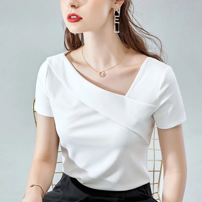 Short sleeve T-shirt women's summer 2021 new care machine slant collar off shoulder top
Short sleeve T-shirt women's summer 2021 new care machine slant collar off shoulder top