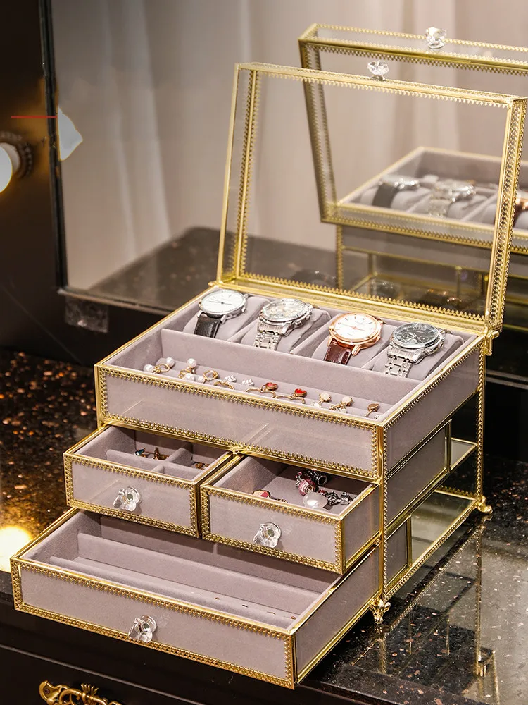 Dustproof Jewelry Box Earring Storage Box Desktop Earring Storage Artifact Large Capacity Light Luxury Watch Box European Style
Dustproof Jewelry Box Earring Storage Box Desktop Earring Storage Artifact Large Capacity Light Luxury Watch Box European Style