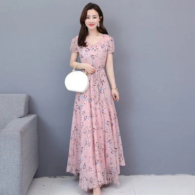 2020 Summer New Temperament Short-sleeved V-neck Chiffon Floral Dress Women's Printing Long Paragraph Large Beach Dress Tb190407
2020 Summer New Temperament Short-sleeved V-neck Chiffon Floral Dress Women's Printing Long Paragraph Large Beach Dress Tb190407