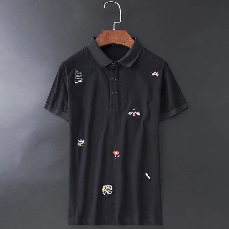 

Novelty 2020 unisex High collar Embroidered Bees snake Tiger Polo Shirts Shirt Hip Hop Skateboard Cotton Polos Top Tee #L35