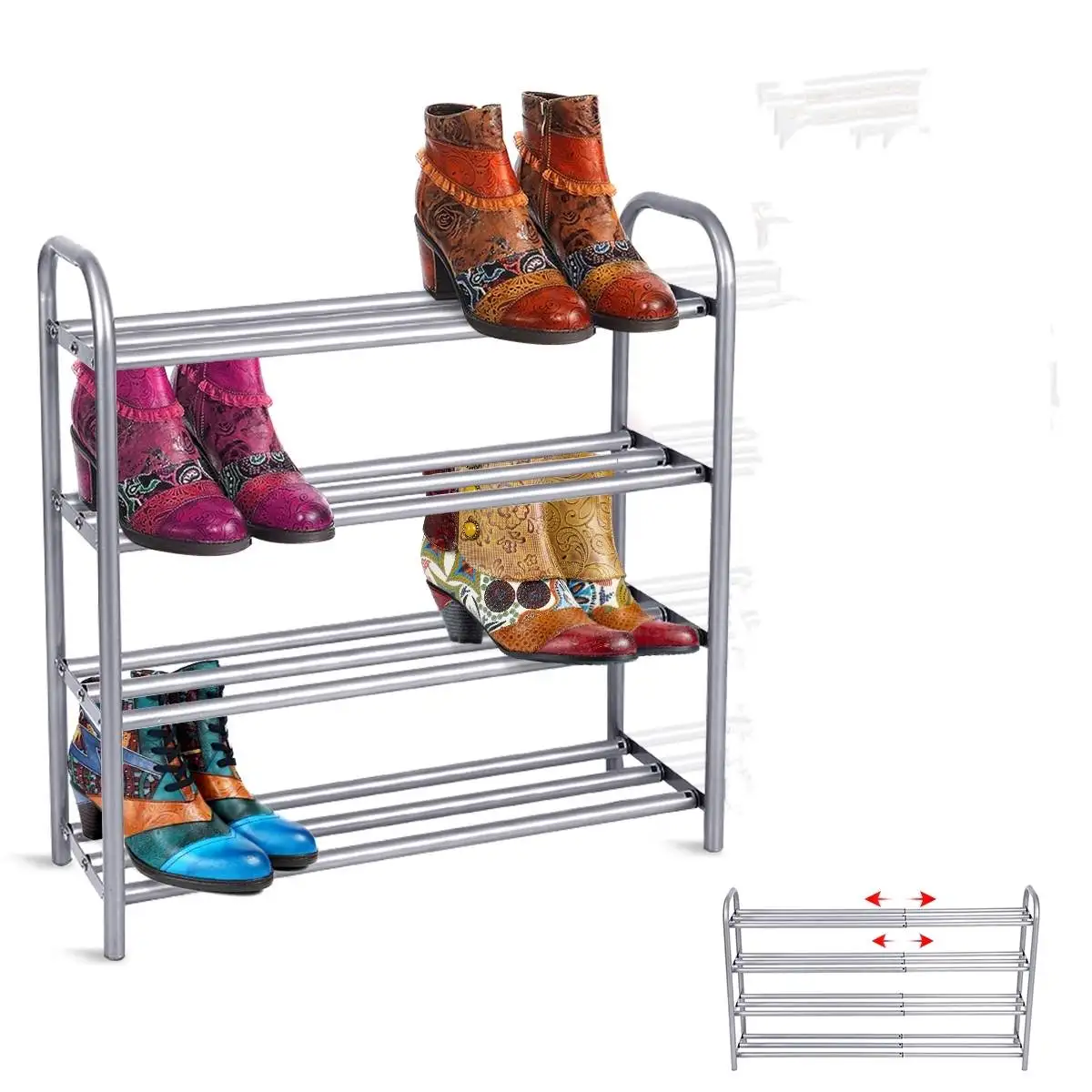Silver Grey 4Layers Heavy Duty Shoe Rack Aluminum Metal Standing Shoe Rack DIY Shoes Storage Shelf Home Shoe Rack
Silver Grey 4Layers Heavy Duty Shoe Rack Aluminum Metal Standing Shoe Rack DIY Shoes Storage Shelf Home Shoe Rack