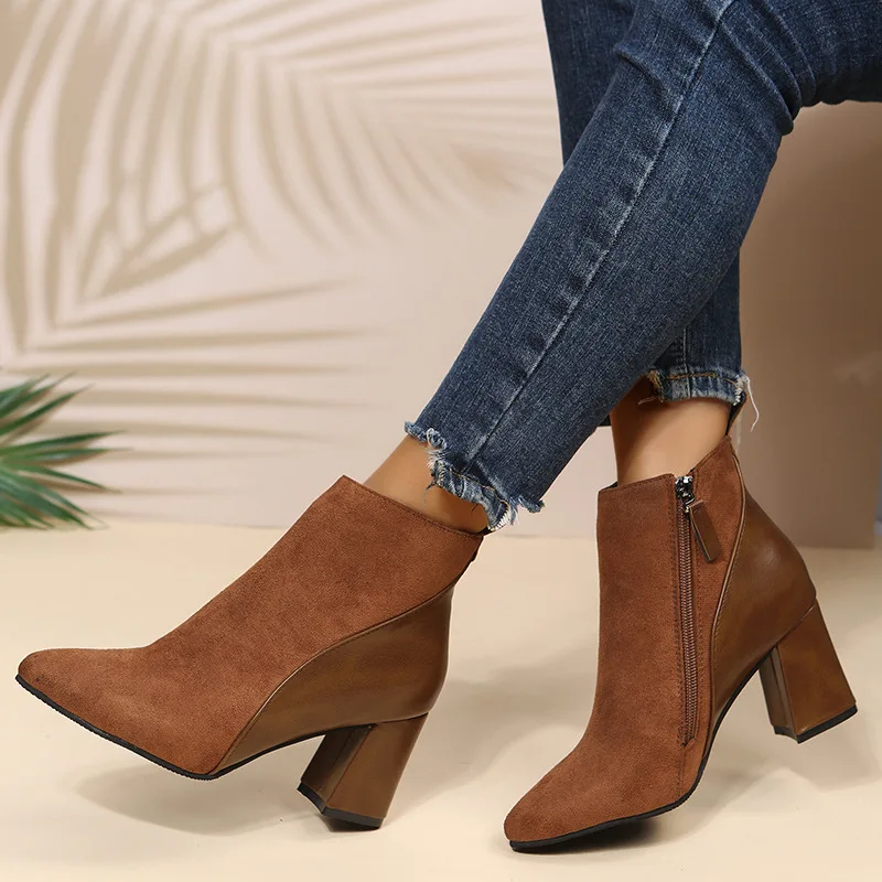 Ladies High Heels Women Boots PU Color Matching Pointed Thick Heel Side Zipper Thicken Keep Warm Female Short Boots
Ladies High Heels Women Boots PU Color Matching Pointed Thick Heel Side Zipper Thicken Keep Warm Female Short Boots