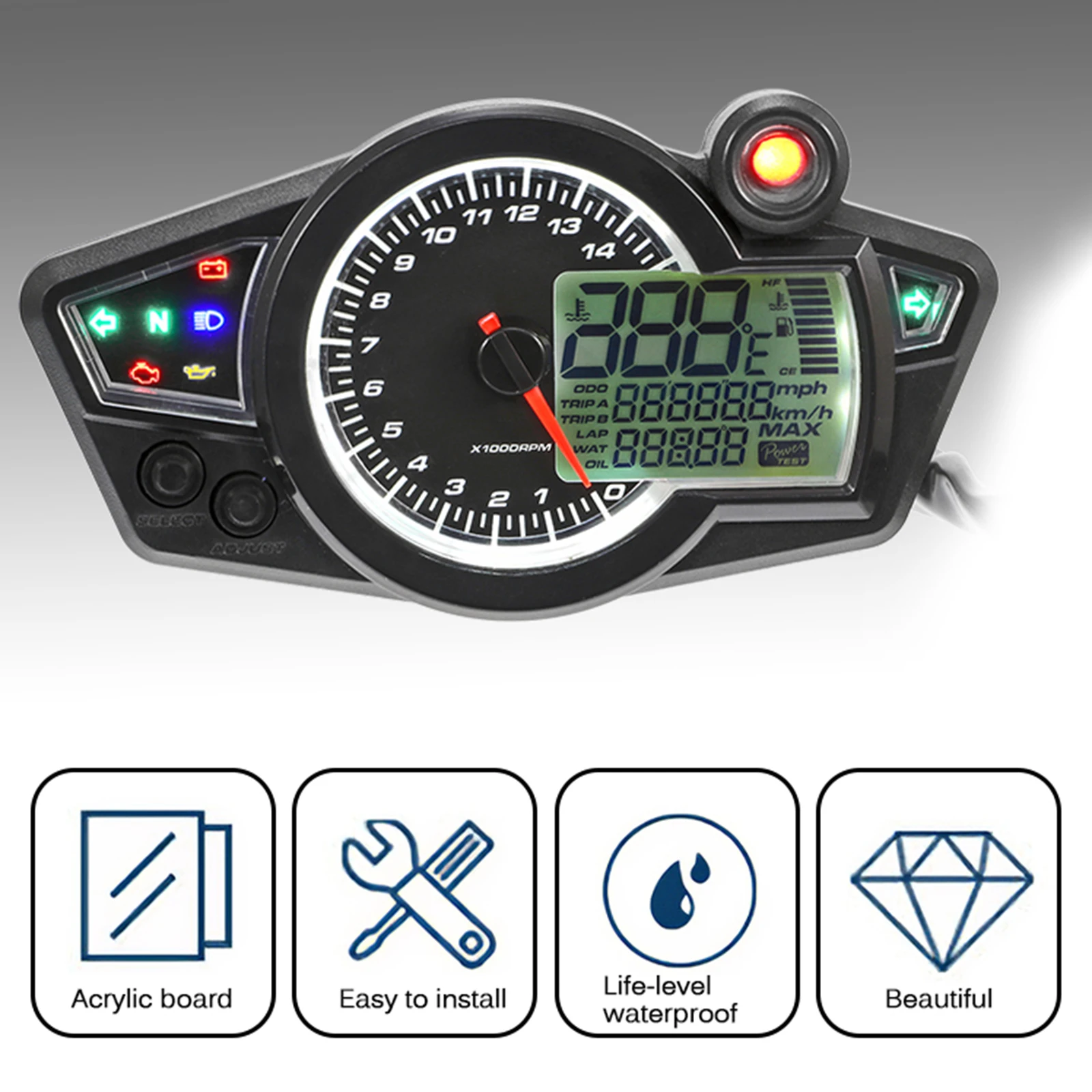 Motorcycle Digital Speedometer 8-18V Universal Motorcycle Tachometer 0-14000rpm Tachometer Alarm Modified Mechanical LCD Meter
Motorcycle Digital Speedometer 8-18V Universal Motorcycle Tachometer 0-14000rpm Tachometer Alarm Modified Mechanical LCD Meter