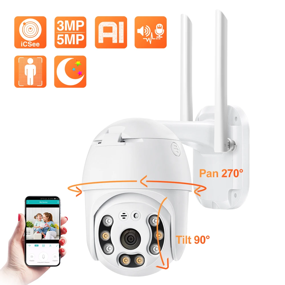 5MP HD WiFi IP Camera Outdoor Waterproof PTZ Camera AI Human Detection Security Camera Color Night Surveillance Camera
5MP HD WiFi IP Camera Outdoor Waterproof PTZ Camera AI Human Detection Security Camera Color Night Surveillance Camera