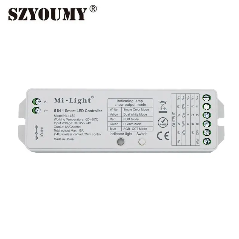SZYOUMY Milight 5 in 1 Wireless Led Controller Smart App control For RGB RGBW CCT RGB+CCT single Color Led Strip Light
SZYOUMY Milight 5 in 1 Wireless Led Controller Smart App control For RGB RGBW CCT RGB+CCT single Color Led Strip Light