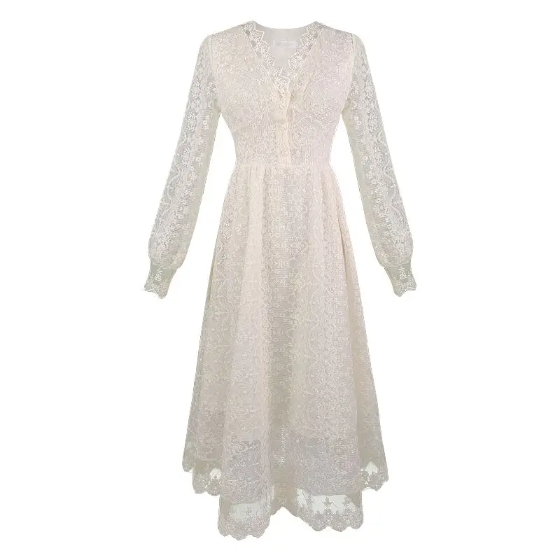 2021 Apricot Lace Party Dress Vintage V Neck Midi Dress Elegant Long Sleeve Fairy Dresses for Women Clothing Robe Femme 12758
2021 Apricot Lace Party Dress Vintage V Neck Midi Dress Elegant Long Sleeve Fairy Dresses for Women Clothing Robe Femme 12758