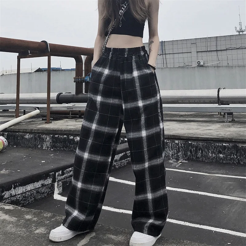 Elastic Waist Plaid Pants Women High Waist Wide Leg Pants Casual Female Korean Jogger Punk Trousers Women Clothes Gothic
Elastic Waist Plaid Pants Women High Waist Wide Leg Pants Casual Female Korean Jogger Punk Trousers Women Clothes Gothic