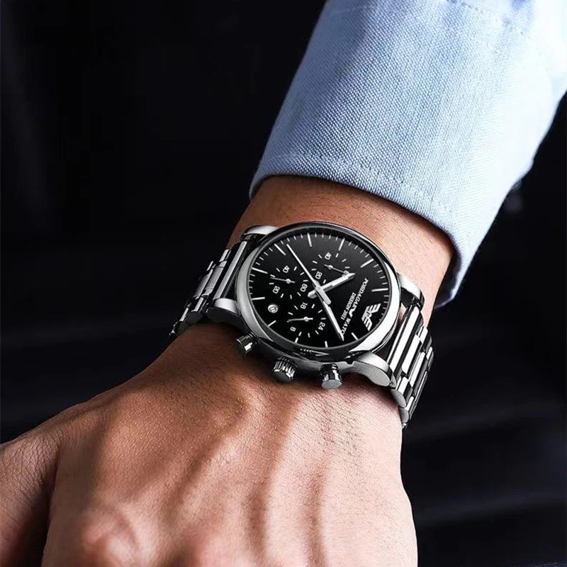 Часы наручные мужские кварцевые с хронографом из нержавеющей стали | Наручные