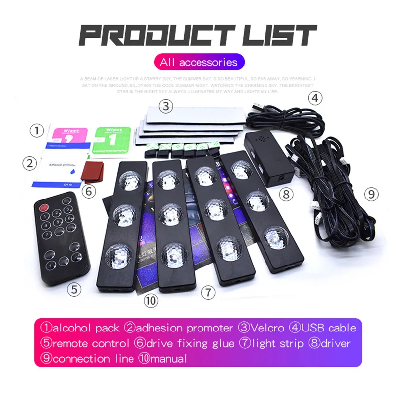 Car Atmosphere Foot Light LED Voice Control Inner Decoration Full Of Star Colorful Lights Breathing Mode Detachable Remote
Car Atmosphere Foot Light LED Voice Control Inner Decoration Full Of Star Colorful Lights Breathing Mode Detachable Remote