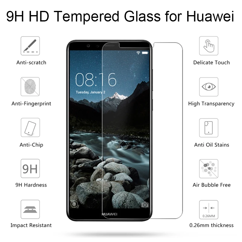 HD твердое стекло для Huawei Y5 Prime 2018 P9 Plus закаленное Y6 Mate 7 Y3 Y9 Y7 Pro Nova 2S|Защитные стёкла