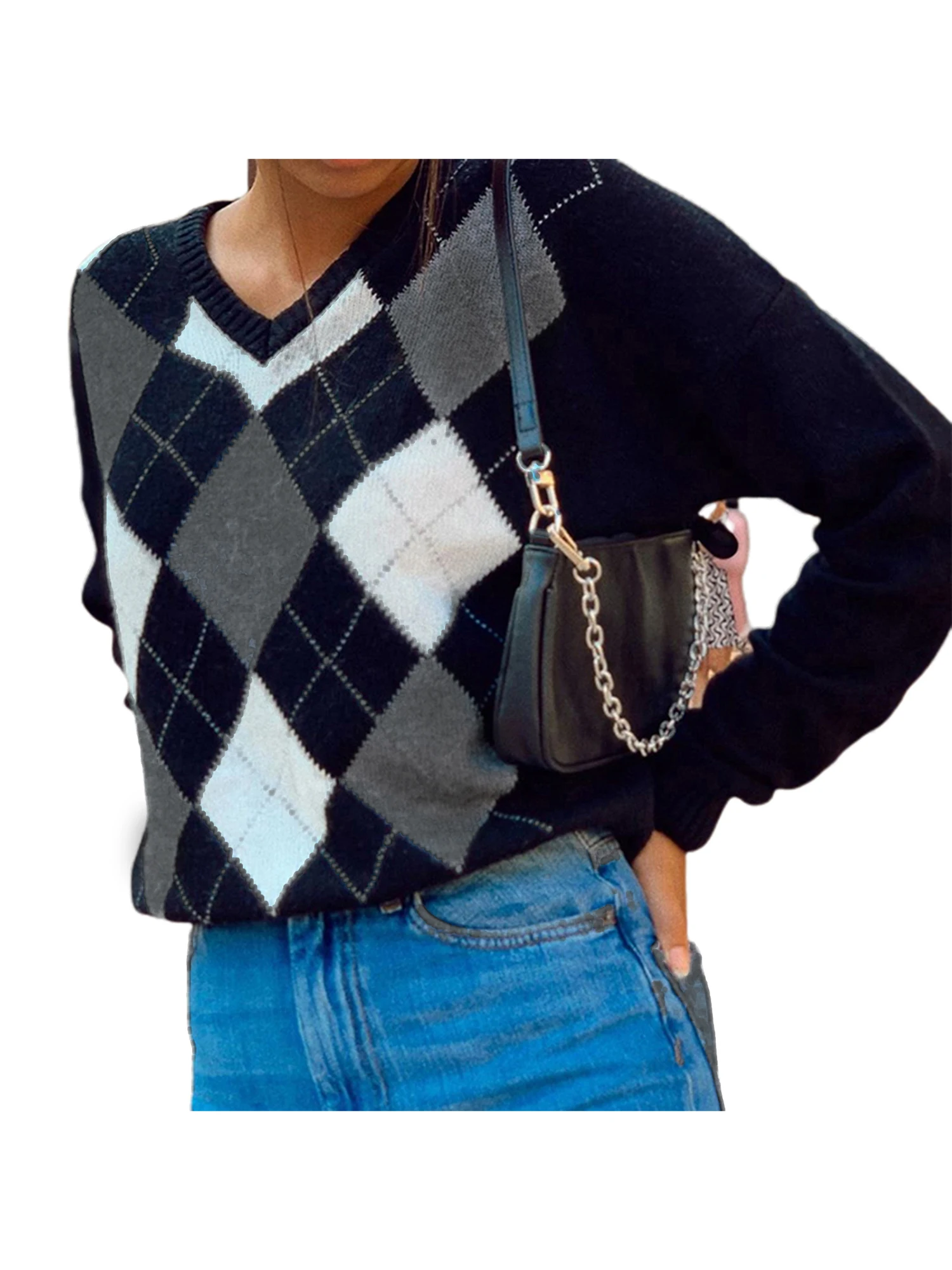Women's Classic Fashion Long Sleeve V Neck Sweaters Warmth Print Loose Knit Jumper Tops
Women's Classic Fashion Long Sleeve V Neck Sweaters Warmth Print Loose Knit Jumper Tops