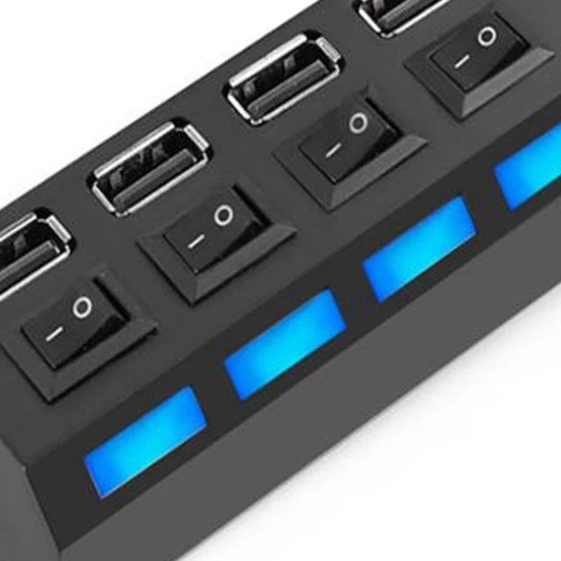 4 Ports USB Hub Splitter USB 2.0 Hub LED with 4 ON/OFF Switches for Tablet Laptop Computer Notebook
4 Ports USB Hub Splitter USB 2.0 Hub LED with 4 ON/OFF Switches for Tablet Laptop Computer Notebook