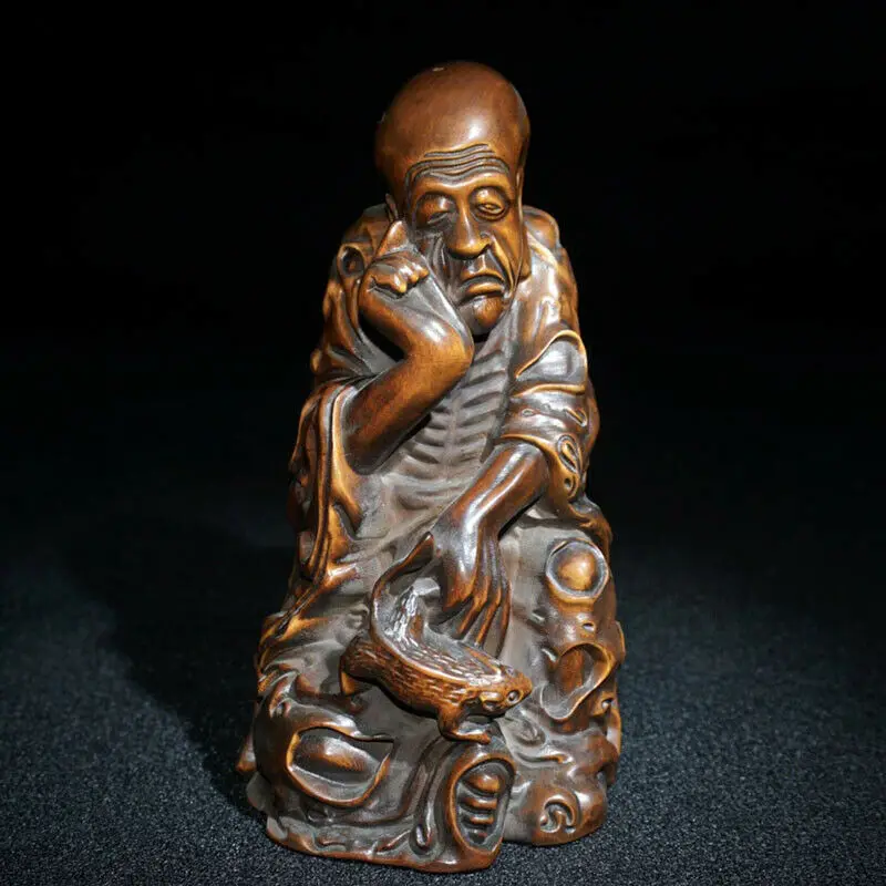 

14 x 8 CM Damo Monk Hand Carved Boxwood Figurine Carving Buddha Sculpture - #ZLM003