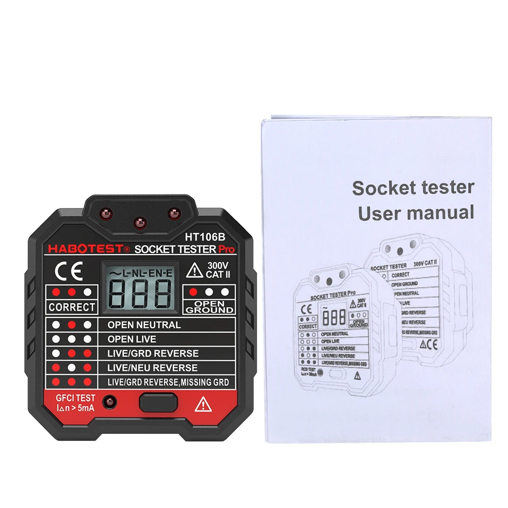 HT106B HT106D HT106E Digital display socket tester plug polarity phase check detector Voltage test multi-function electroscope
HT106B HT106D HT106E Digital display socket tester plug polarity phase check detector Voltage test multi-function electroscope