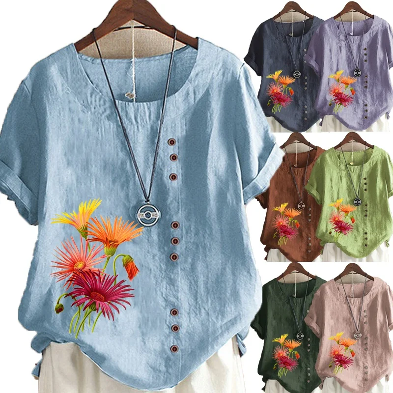Women's Casual Floral Printed Linen Shirt Ladies Tops Round Neck Short Sleeved Plus Size T-Shirt Loose Graphic Blouse
Women's Casual Floral Printed Linen Shirt Ladies Tops Round Neck Short Sleeved Plus Size T-Shirt Loose Graphic Blouse