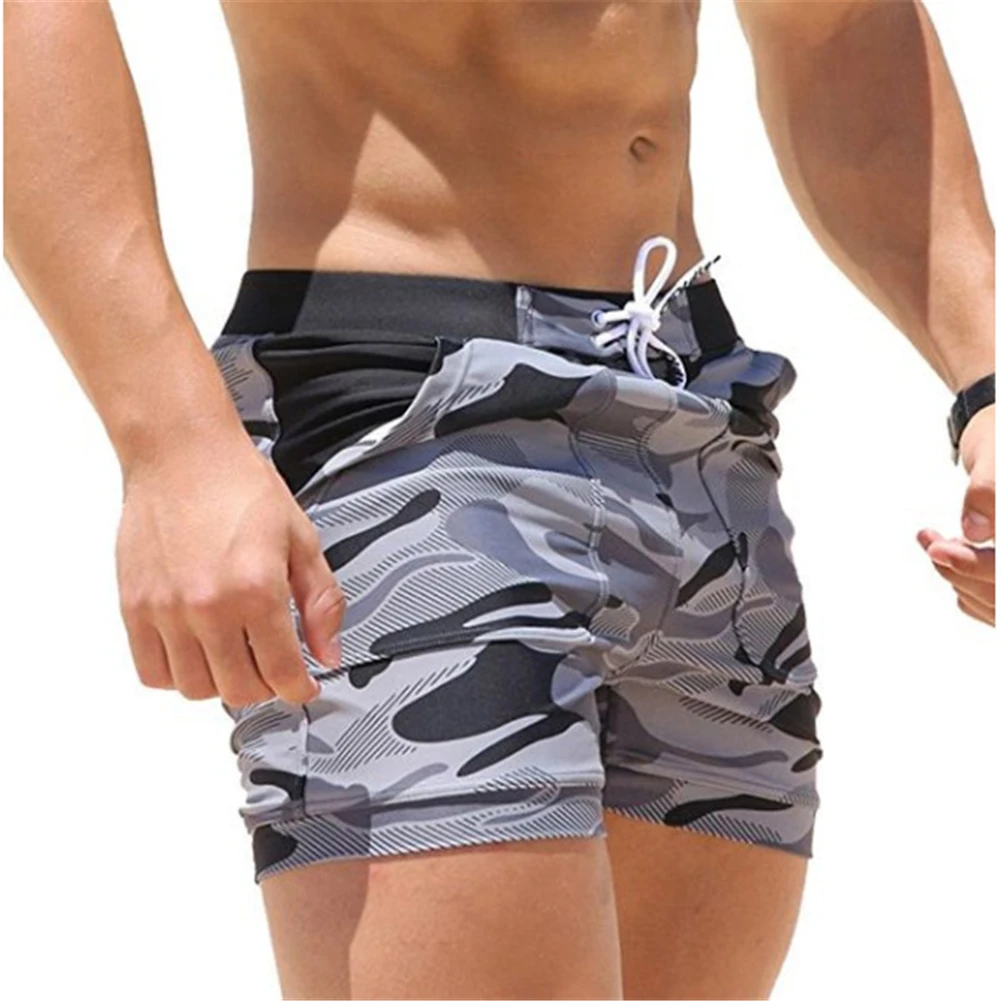 

2021 Summer Swimwear Men Basic Long Swimming Trunk Surf Camo Shorts Swimsuits Pocket Quick Dry Large Size Solid Color Shorts