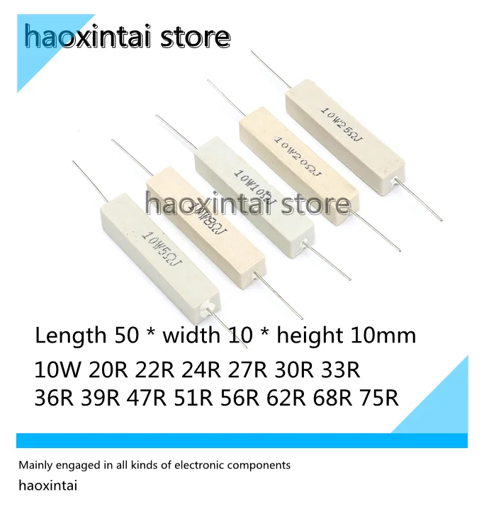 10 шт. 10 Вт керамическое сопротивление цементу 20R 22R 24R 27R 30R 33R 36R 39R 47R 51R 56R 62R 68R 75R
10 шт. 10 Вт керамическое сопротивление цементу 20R 22R 24R 27R 30R 33R 36R 39R 47R 51R 56R 62R 68R 75R