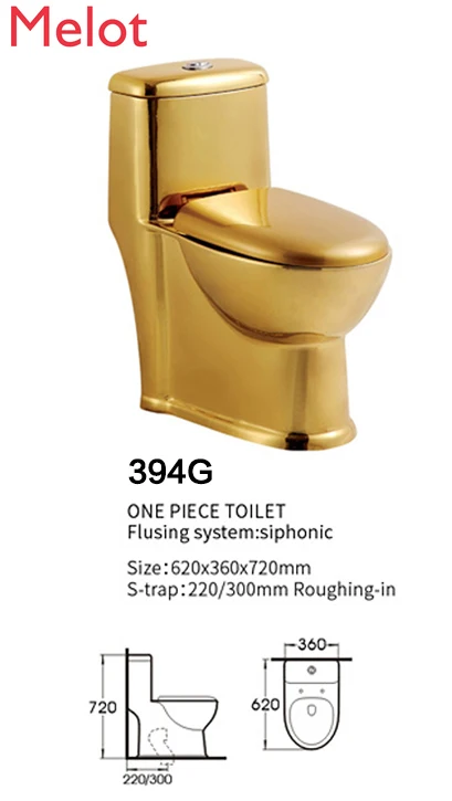 Luxury Ceramic Sanitary Ware Chinese Floor Mounted Modern Design Bathroom Gold Color Siphonic One Piece Toilet 
Luxury Ceramic Sanitary Ware Chinese Floor Mounted Modern Design Bathroom Gold Color Siphonic One Piece Toilet