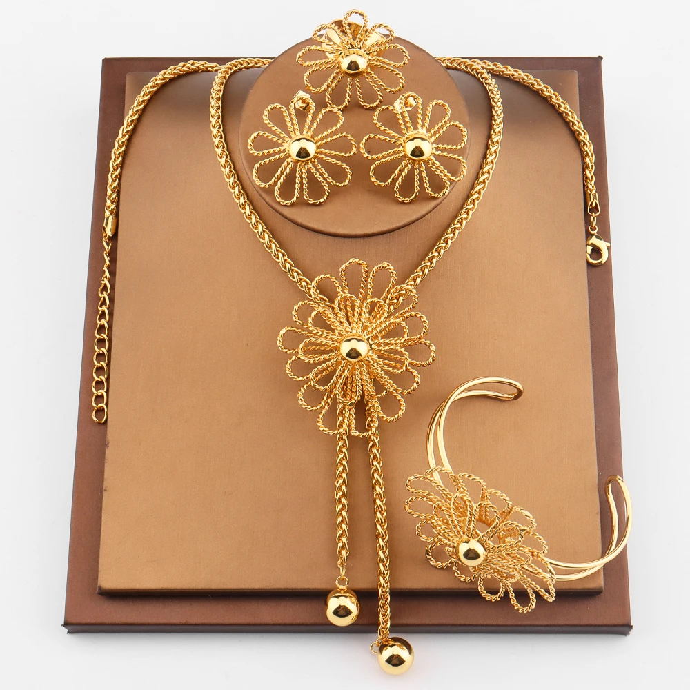 Party Jewelry Sets For Women Gold & Silver Color Ring Flower Shape Earrings Thin Chain Bead Pendant Necklace Removable Bracelet
Party Jewelry Sets For Women Gold & Silver Color Ring Flower Shape Earrings Thin Chain Bead Pendant Necklace Removable Bracelet