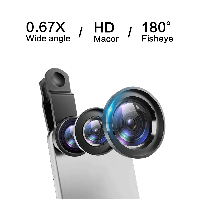 

0.67x Wide Angle Zoom Lens Fisheye 180 Degrees Macro Lenses Camera Kits With Clip Lens for Smartphone iphone Samsung Galaxy iPad
