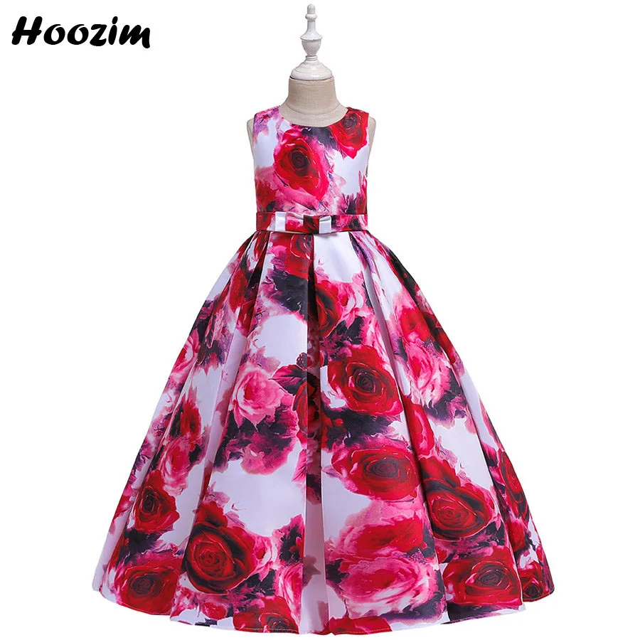 

Luxury Sleeveless Print Rose Red Carpet Pageant Party Dress Girls 6-15 Age New Back Zipper Elegant Gala And Soiree Dresses Teen