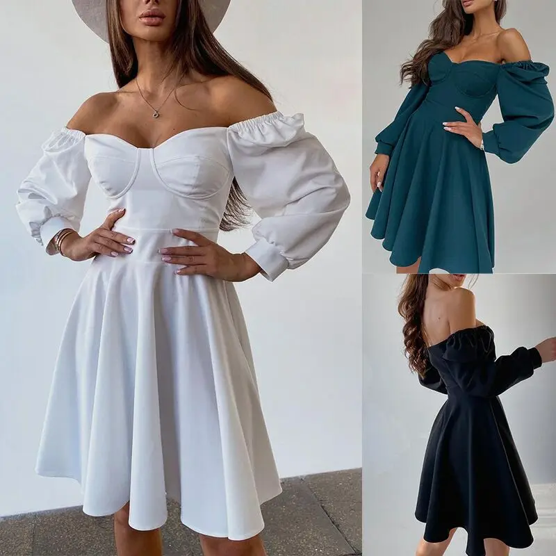 Abito da donna inizio Primavera temperamento femminile ulzzang vestito pendolare una parola spalla socialite Casual gonna store 
Abito da donna inizio Primavera temperamento femminile ulzzang vestito pendolare una parola spalla socialite Casual gonna store