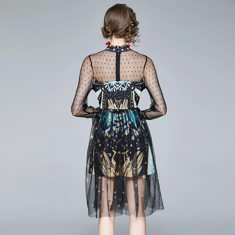 Summer Black Sexy Mesh Patchwork Midi Dress Women Bodycon Lace Up Dot Flare Sleeve Printing Elegant Knee Length Dresses Vestidos
Summer Black Sexy Mesh Patchwork Midi Dress Women Bodycon Lace Up Dot Flare Sleeve Printing Elegant Knee Length Dresses Vestidos