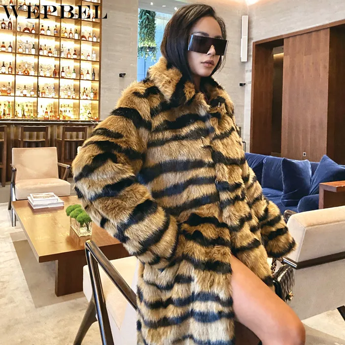 WEPBEL Long Sleeve Faux Fur Coat Women's Tiger Pattern Print Loose Warm Coat Winter Turn-down Collar Plush Cardigan Coat
WEPBEL Long Sleeve Faux Fur Coat Women's Tiger Pattern Print Loose Warm Coat Winter Turn-down Collar Plush Cardigan Coat
