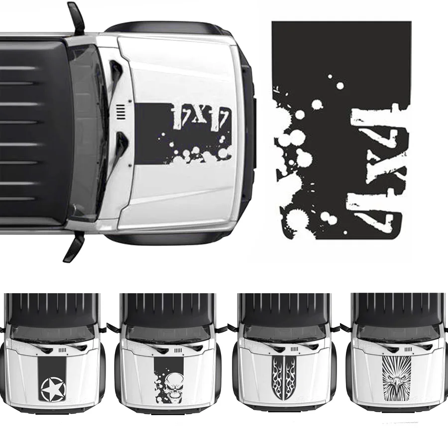 

Матовый черный 4X4 внедорожник Звезда Орел Череп Кость передний двигатель капюшон наклейки виниловая наклейка пленка графика для Suzuki Jimny 2020 2021