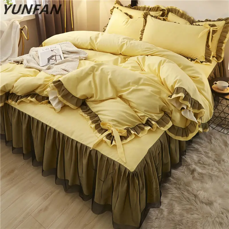 Yellow lace Bedding Set twin Full Queen King Bedspread princess Duvet Cover sets Pillowcase girls bed skirt luxury bedclothes
Yellow lace Bedding Set twin Full Queen King Bedspread princess Duvet Cover sets Pillowcase girls bed skirt luxury bedclothes