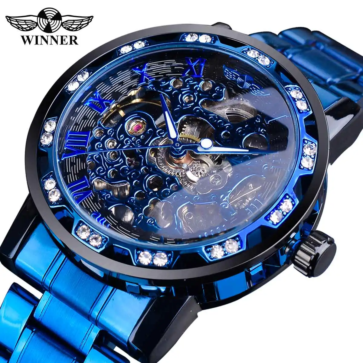 Winner Blue Men's Mechanical Watch Luxury Skeleton Wristwatch Business Luminous Stainless Steel Male Clock Relogio Masculino
Winner Blue Men's Mechanical Watch Luxury Skeleton Wristwatch Business Luminous Stainless Steel Male Clock Relogio Masculino
