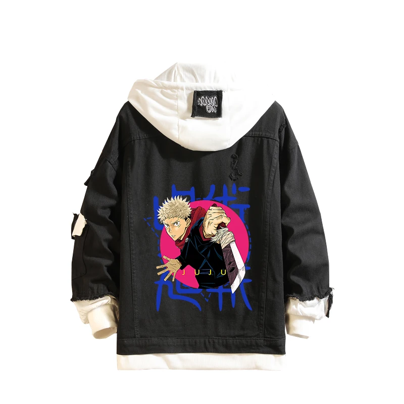 Personality Outwear Coat Jujutsu Kaisen Cosplay Jeans Jacket Black Gojo Satoru Costume Denim Jacket Men/women Hooded
Personality Outwear Coat Jujutsu Kaisen Cosplay Jeans Jacket Black Gojo Satoru Costume Denim Jacket Men/women Hooded