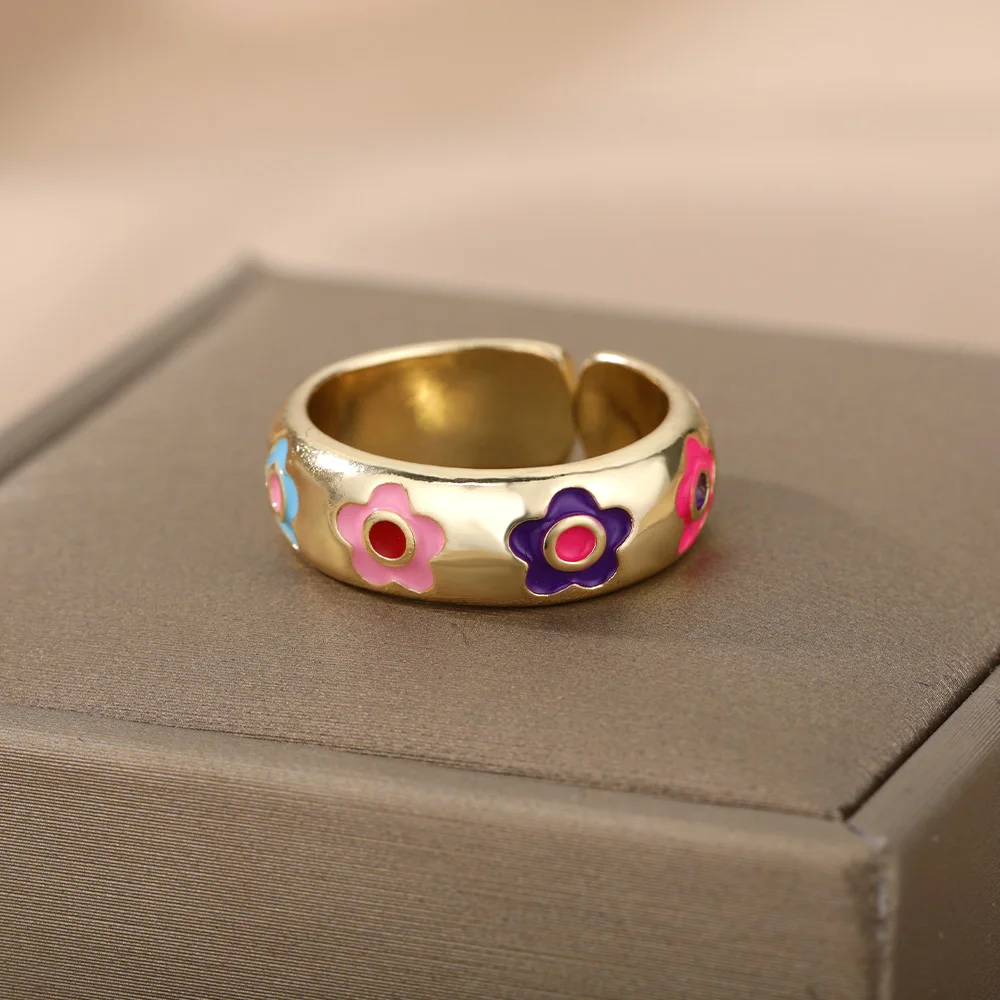 RXSMl Dripping Oil Series Rings For Women Gold Stainless Steel Multicolor Flower Open Ring Female Wedding Jewelry Christmas Gift
RXSMl Dripping Oil Series Rings For Women Gold Stainless Steel Multicolor Flower Open Ring Female Wedding Jewelry Christmas Gift