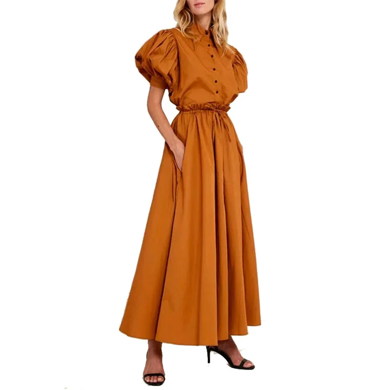 Women Dress 2021 Summer Fashion Lapel Bubble Sleeve Single-breasted Waist Lace-up Loose Long Dress Vestido Feminino Donsignet
Women Dress 2021 Summer Fashion Lapel Bubble Sleeve Single-breasted Waist Lace-up Loose Long Dress Vestido Feminino Donsignet