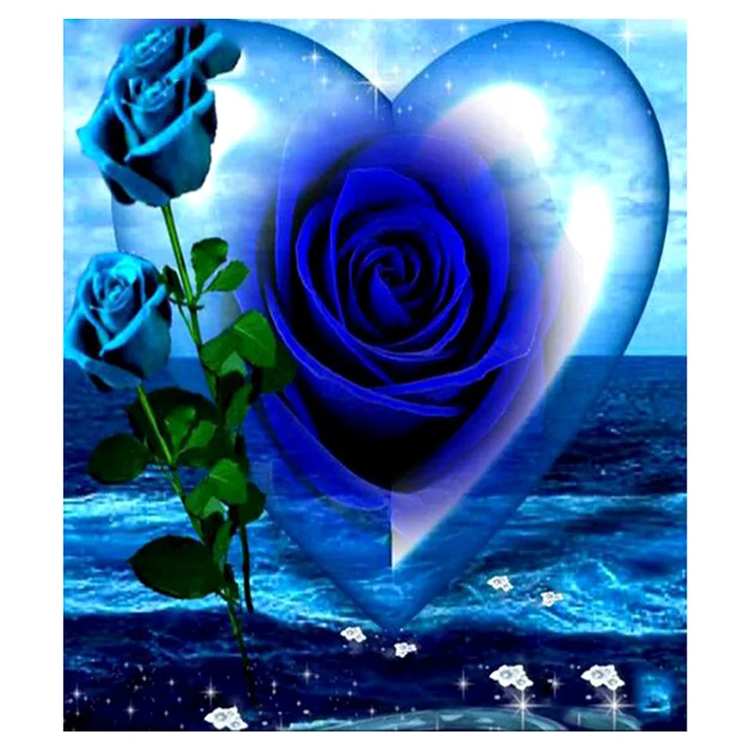 

"Blue Rose Flower Heart-shaped" Full Drill 5D DIY Diamond Painting Embroidery Cross Stitch Mosaic Home Decor Gift L17