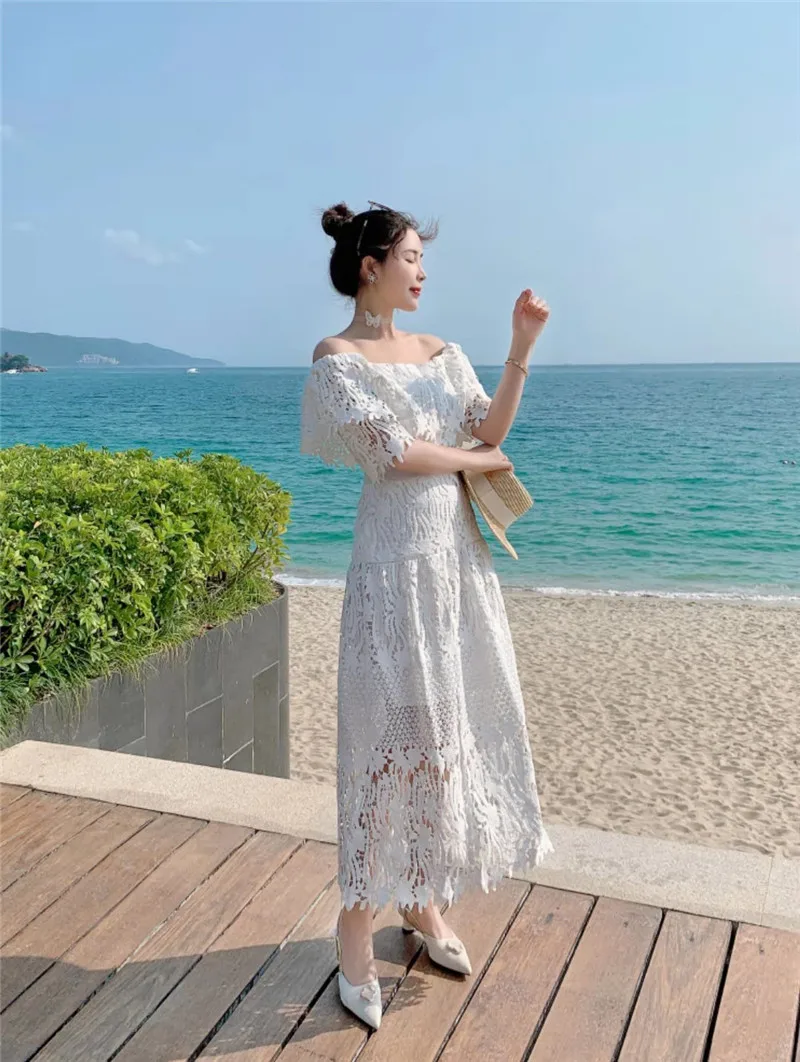 New Runway Fashion Embroidery Hollow Out Lace Dress 2021 Summer Women's Off Shoulder Strapless Ruffle Vacation Long Dress
New Runway Fashion Embroidery Hollow Out Lace Dress 2021 Summer Women's Off Shoulder Strapless Ruffle Vacation Long Dress