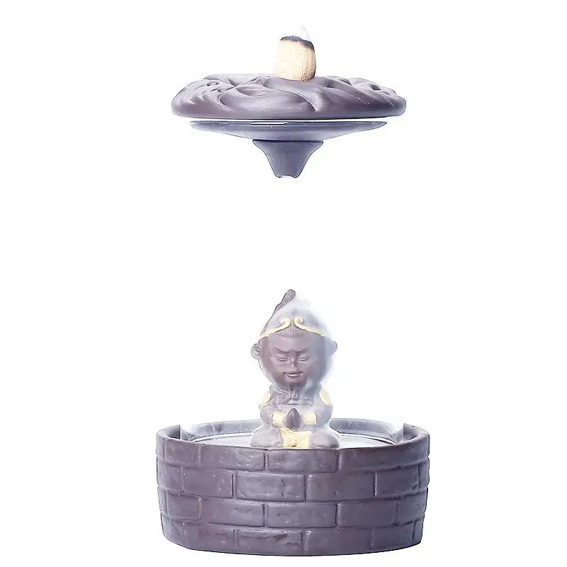 Sun Wukong Buddha Backflow Incense Burner Wierook Waterval Chinese Ceramic Monkey King Smoke Waterfall Holder For Temple | Дом и сад