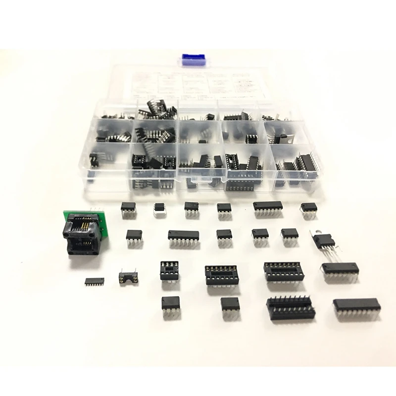 

RISE-IC Chip Assortment 150Pcs,Opamp,Oscillator,Pwm,PC817,NE555,LM358,LM324, JRC4558,LM393,LM339,NE5532 Incl. Sockets