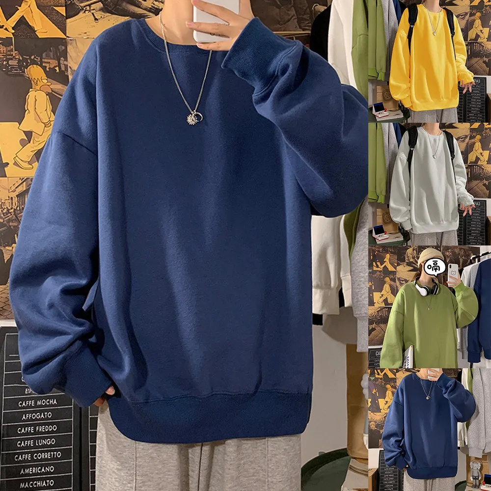 Men Sweater Solid Color Long-sleeved T-shirt Loose Plus Velvet Pullover Fashion Autumn Winter Keep Warm Round neck Underwear New
Men Sweater Solid Color Long-sleeved T-shirt Loose Plus Velvet Pullover Fashion Autumn Winter Keep Warm Round neck Underwear New