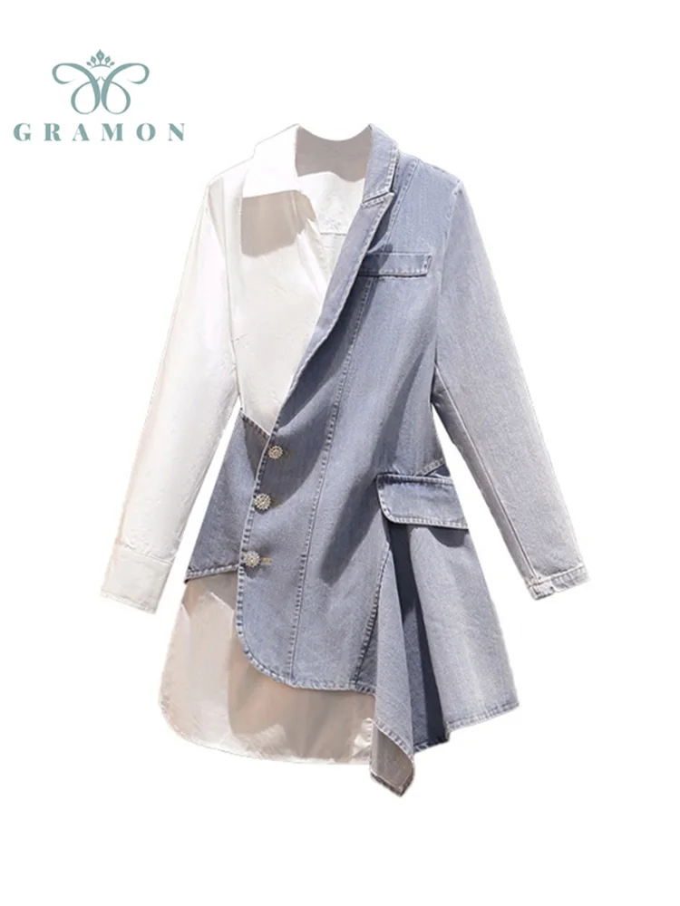 Mini Dress Women Denim Patchwork Lapel Chic Long Sleeve Vestidos Korean Fashion Asymmetric Button Up Shirt Dresses Femme Autumn
Mini Dress Women Denim Patchwork Lapel Chic Long Sleeve Vestidos Korean Fashion Asymmetric Button Up Shirt Dresses Femme Autumn
