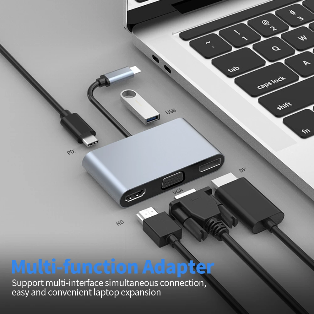 5 in 1 USB-C HUB Multi-function Adapter HDTV + VGA + DP + USB + PD Support Multi-screen Display 4K*2K HDTV Output Fast Charging
5 in 1 USB-C HUB Multi-function Adapter HDTV + VGA + DP + USB + PD Support Multi-screen Display 4K*2K HDTV Output Fast Charging