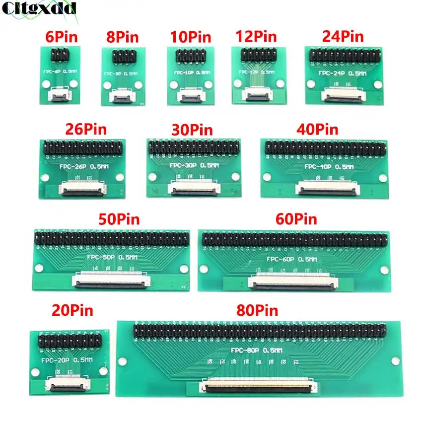 

DIY FPC FFC Cable Connect Board 8 10 12 20 24 26 30 40 50 60 80 Pin 0.5mm Pitch Connector to 2.54 1.0mm Inch Pitch Through Hole
